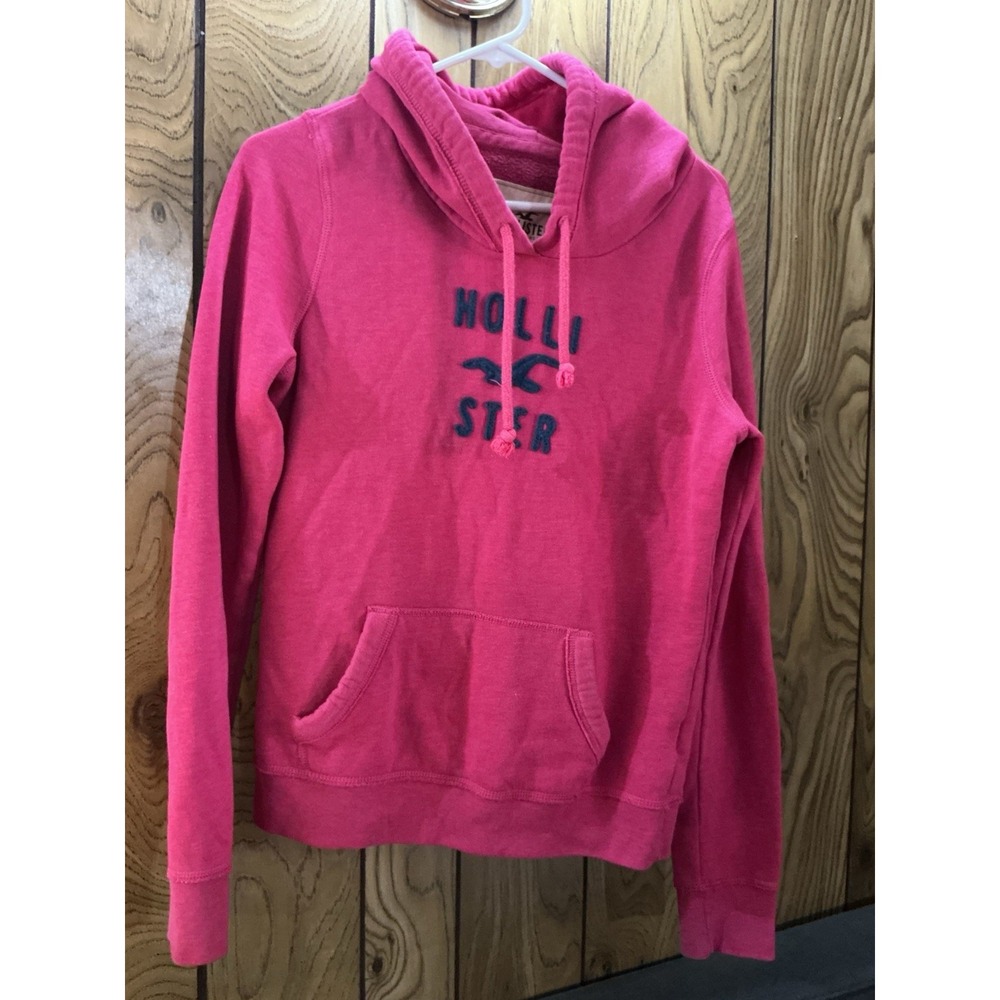 VTG Y2K Hollister Women's Hoodie Sweatshirt Pink Embroidered Logo Large 2000s